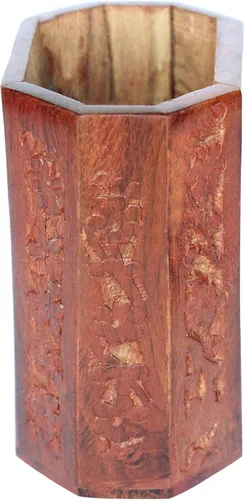 Vista 3 de IBLAY Organizador de suministros de escritorio de malla para bolígrafos/portalápices de madera, diseño único para escritorio, oficina y decoración