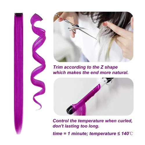 Vista 4 de 13 extensiones de cabello sintético con clip de colores de 20 pulgadas, multicolores, lacio, con clip, para mujer, para regalo, extensiones