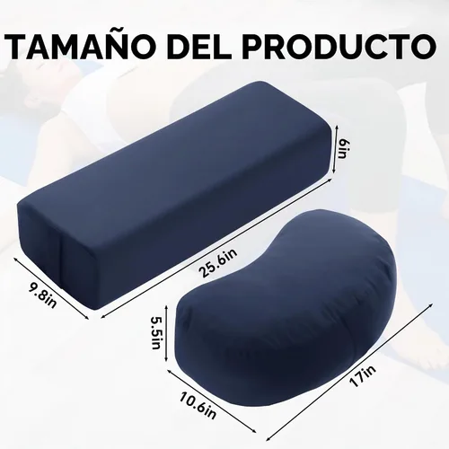 Vista 2 de MABOZOO Almohada de yoga de 2 piezas, cojines rectangulares y de meditación de media luna con funda extraíble para yoga restaurativo, accesorios