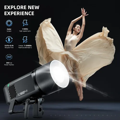 Vista 2 de GODOX AD600 Pro II AD600Pro II - Estroboscópico flash para exteriores, 2.4G TTL Studio Flash HSS 1/8000s, luz de modelado bicolor de 40 W, batería