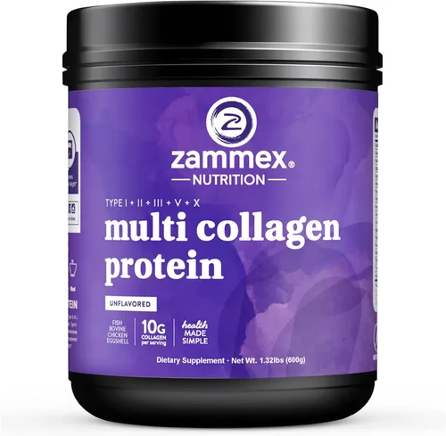 Vista 9 de Zammex Polvo de proteína de colágeno múltiple, tipo I, III y V y X, péptidos de colágeno hidrolizados para mujeres y hombres, apoya el cabello