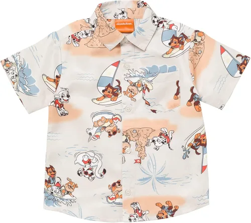 Vista 4 de Paw Patrol Rubble Marshall Chase - Camisa hawaiana con botones para niños pequeños a grandes