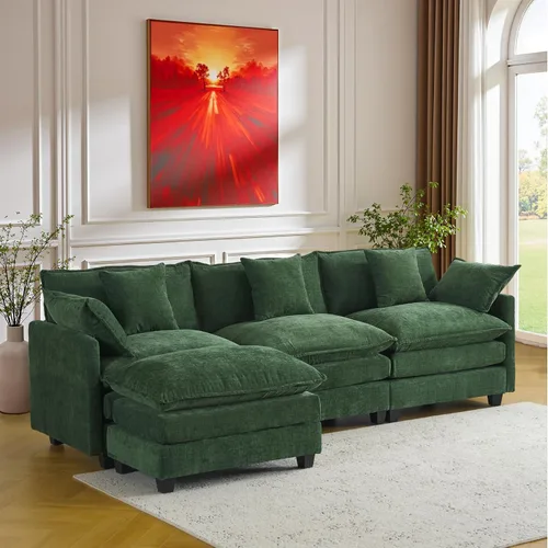 Vista 9 de Juego de sofá de 77" de chenilla en forma de nube con cojines, sofá cama de asiento profundo para apartamentos, 2 plazas que ahorra espacio