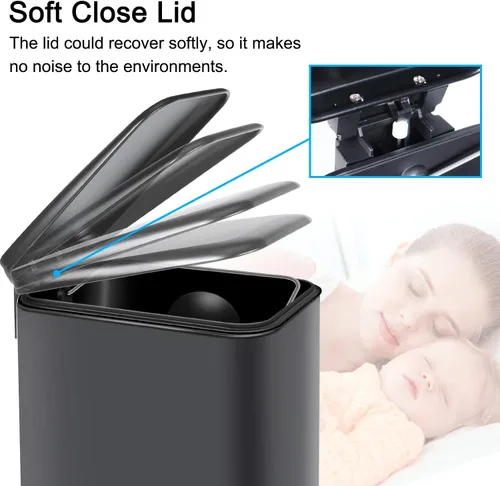 Vista 2 de H+LUX Bote de basura pequeño con tapa de cierre suave, cubo de basura con papelera interior extraíble, papelera rectangular para baño, dormitorio