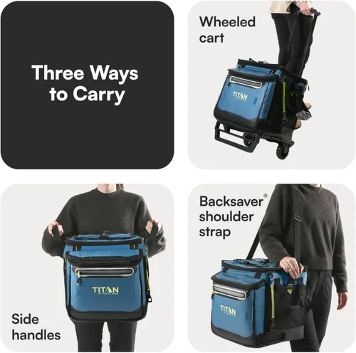 Vista 6 de Titan by Arctic Zone Collapsible Wheeled Soft Sided Cooler with Detachable Rolling AT Cart, Insulated Bag with Leak Proof Lining, for Travel, Beach