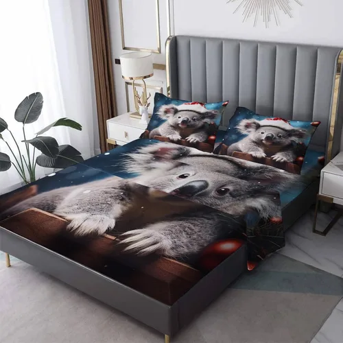 Vista 10 de Juego de sábanas de Navidad con diseño de gato tamaño individual, sábanas de microfibra suave y bolsillo profundo, sábanas y fundas de almohada