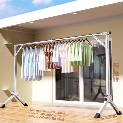 Vista 6 de Heavy-Duty Foldable Laundry Drying Rack, Collapsible Clothes Dryer, Extendable 47-94 Inches, Free-Standing Garment Rack for Efficient Air Drying &