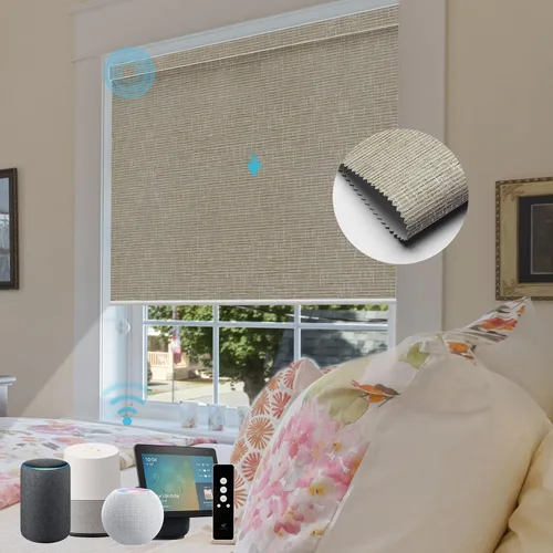 Vista 64 de SmartWings Persianas Motorizadas con Sombras para Ventana Control Remoto Funciona con Thread Apple Homekit Z-Wave Alexa 100% Blackout de Doble Cara