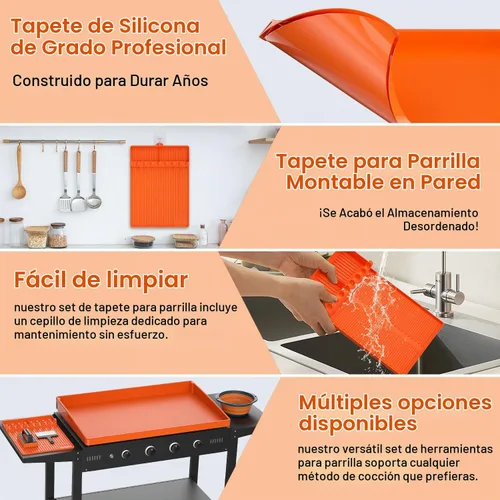 Vista 6 de Juego de fundas de silicona para parrilla Blackstone de 36 pulgadas con accesorios de parrilla Blackstone de 16 pulgadas, cepillo de limpieza