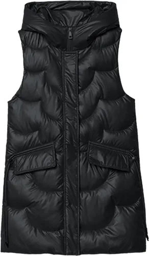 Vista 5 de Chaleco con capucha para mujer, versión larga, acolchado, con relleno de plumón sintético, adecuado para otoño e invierno, chalecos de talla grande