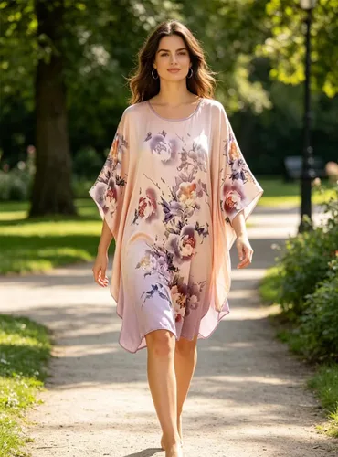Vista 2 de Pijama de seda 100% para mujer, batas de baño de seda para mujer, batas de kimono de seda, batas de baño con mangas de muñeca, estampado floral
