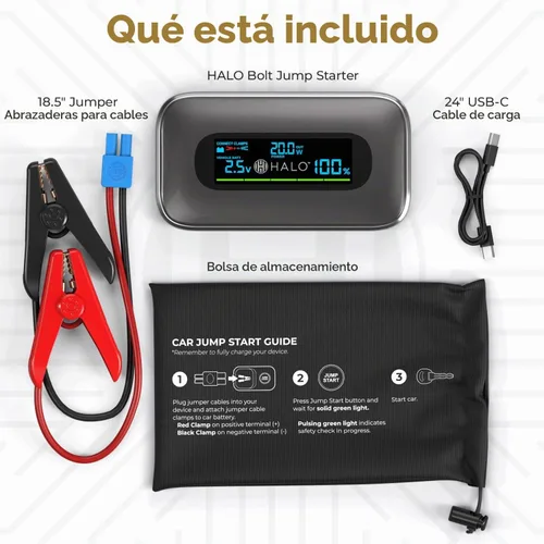 Vista 7 de Halo Bolt - Arrancador de batería de coche de 1500 A, banco de energía, luz Plateado