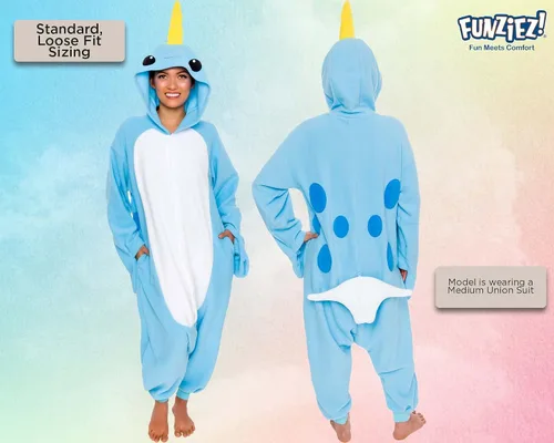 Vista 3 de FUNZIEZ - Disfraz de Halloween para adultos de animales y criaturas marinas mameluco de felpa para adultos mujeres y hombres
