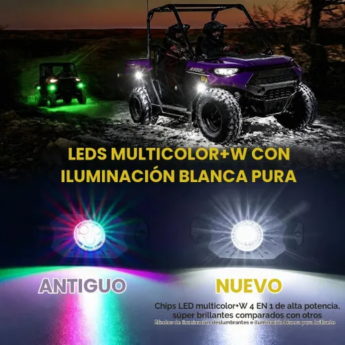 Vista 2 de Xprite - Kit de luces LED RGBW con Bluetooth y control remoto inalámbrico, luces de neón multicolor para vehículos, luces para ruedas y bajos