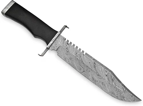 Vista 3 de SFG - Cuchillo Bowie de caza de hoja fija de 14 pulgadas, hoja de acero de Damasco, mango de micarta negro antideslizante, caza, camping, mochilero