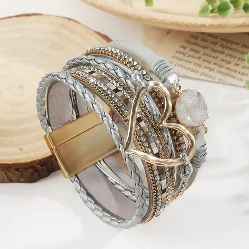 Vista 5 de Long tiantian Pulseras de cuero boho para mujer, lindas pulseras apilables de verano con corazón para mujer, regalos de moda 2024