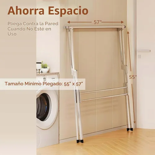 Vista 5 de JAUREE Tendedero de secado de ropa de 2 niveles, resistente para interiores y exteriores, de acero inoxidable, con 20 ganchos resistentes al viento