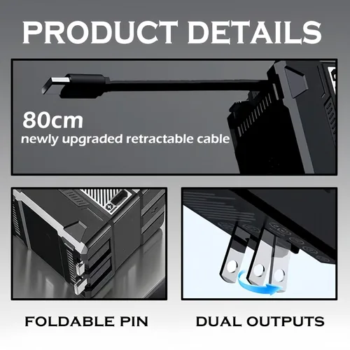 Vista 3 de Adaptador de carga rápida 2 en 1 compatible con 120 W, nuevo módulo de carga rápida retráctil escalable de 120 W, adaptador de carga plegable todo