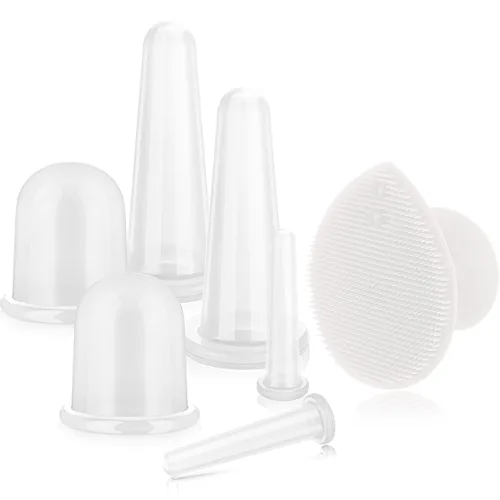Vista 8 de BBTO Juego de ventosas faciales de silicona, kit de taza de masaje al vacío para cuerpo, cara, cuello, espalda y ojos, 6 tazas y cepillo exfoliante