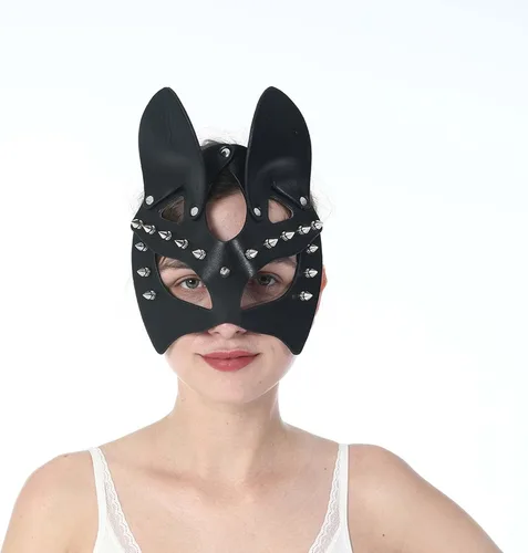 Vista 2 de Seglorwy Máscaras de cuero para disfraz de conejo, zorro, gato, mujer, máscara sexy de piel sintética para fiesta de máscaras, Halloween, cosplay