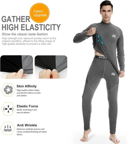 Vista 4 de MEETWEE Conjunto de ropa interior térmica para hombre, equipo de esquí de invierno, forro polar, capa base larga, cálida, parte superior e inferior