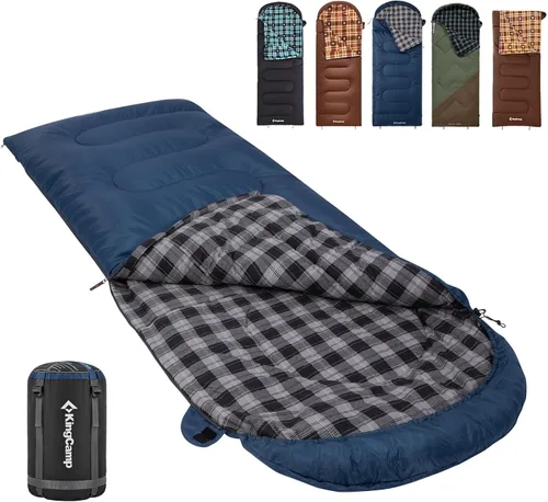 Vista 9 de KingCamp Sleeping Bag for Adults, 100% Flannel XL Big and Tall Cold Weather Warm Sleeping Bags with Compression Sack Portable Waterproof Gear