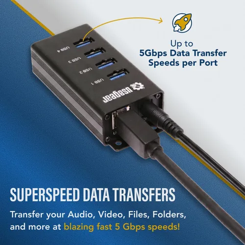 Vista 5 de USBGear Concentrador USB de 4 puertos 3.2 Gen 1 – Concentrador de datos supervelocidad montable con puertos USB para laptop, PC, escritorio y más