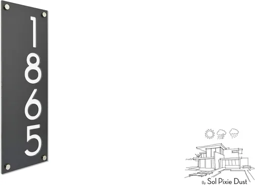 Vista 3 de Números de casa modernos, aluminio gris metálico con acrílico blanco - Vertical 2 - Dirección contemporánea - Placa de señal - Número de puerta