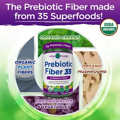 Vista 3 de Vital Planet - Suplemento de fibra diversa de fibra 35 en polvo para apoyo dietético y estreñimiento ocasional con 35 fibras prebióticas y 35