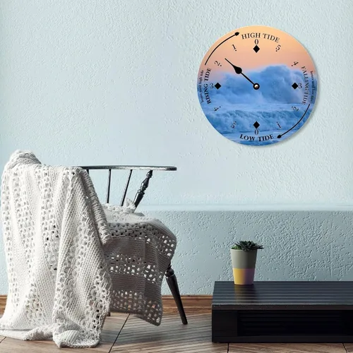 Vista 5 de Reloj de marea con marea alta y baja, la pared del océano Pacífico, reloj de marea de madera, luna, hora del océano, reloj costero, reloj