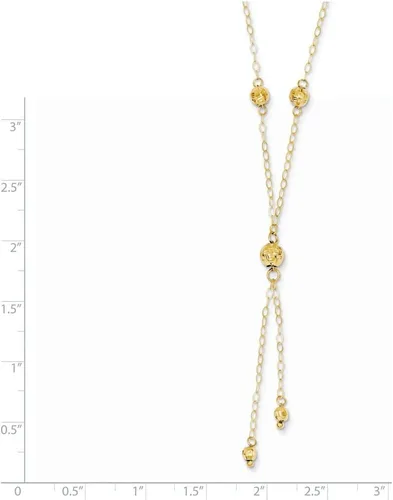 Vista 2 de Lariat de cuentas de oro amarillo sólido de 14 quilates con cadena de collar de extensión de 2 pulgadas de 16 pulgadas, Metal