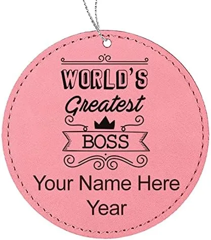 Vista 6 de LaserGram Adorno de Navidad personalizado, el jefe más grande del mundo, piel sintética, idea de regalo personalizada grabada con láser