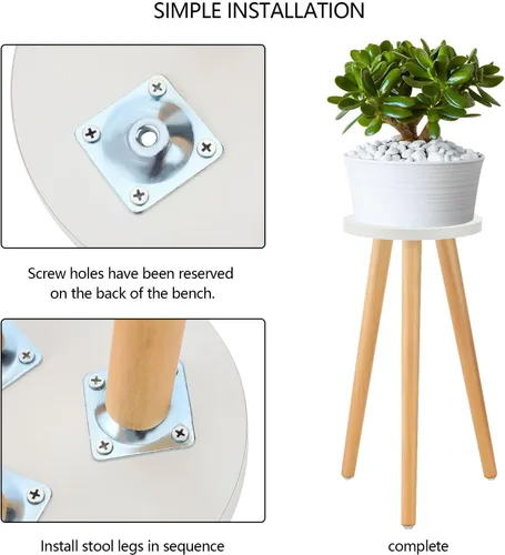 Vista 8 de A2 - Soporte alto para plantas de interior, mesa auxiliar redonda de madera con soporte para macetas, decoración moderna del hogar
