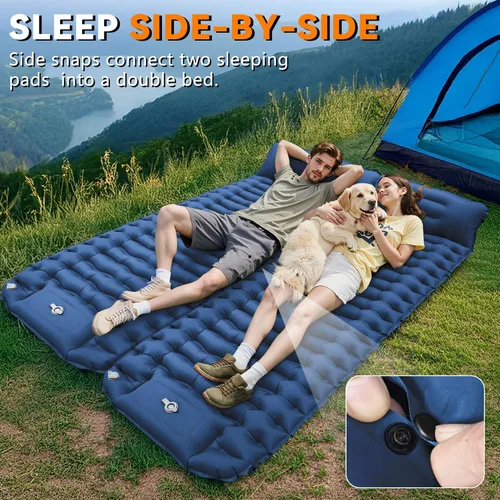 Vista 6 de Colchoneta para dormir, ultraligera e inflable para acampar con almohada con bomba de pie integrada, extra gruesa y compacta para acampar