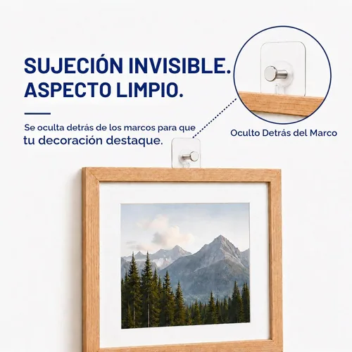 Vista 2 de Perchas de fotos sin clavos, paquete de 20, ganchos adhesivos transparentes, capacidad para 13 libras