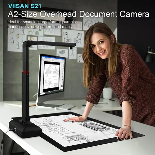 Vista 8 de VIISAN Escáner de libros y documentos de gran formato, tamaño de captura A2/A3, cámara de documentos USB de 26 MP con aplanamiento automático