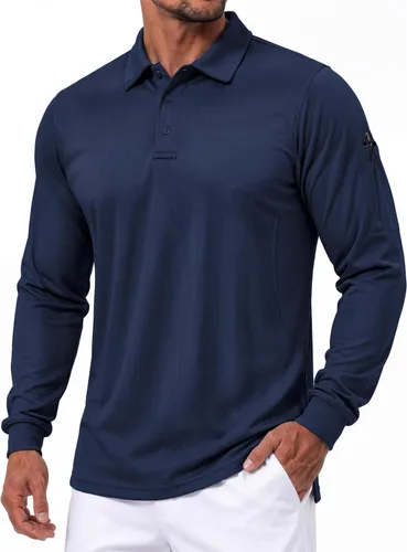 Vista 21 de TACVASEN - Camisas polo de manga larga para hombre de secado rápido, tácticas, para golf, con cuello, ligeras, transpirables, que absorben