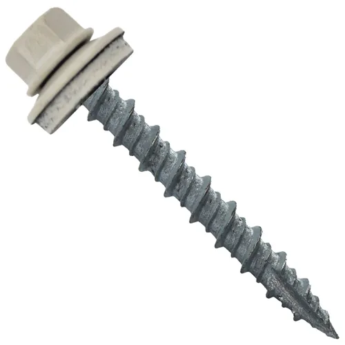 Vista 64 de 10 tornillos para techos de metal gris ABC de 1-1/2 pulgadas, cabezal de arandela hexagonal, arranque automático/roscado, arandela EPDM. 1 bolsa