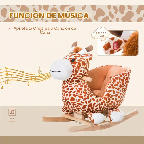 Vista 6 de Qaba Juguete de Caballo Mecedor de Peluche para Niños Estilo Jirafa con Canción para 18-36 Meses, Marrón Estilo de caballo mecedora de jirafa