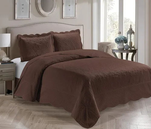 Vista 4 de Home Collection - Colcha grande con estampado a relieve, color liso, 3 piezas