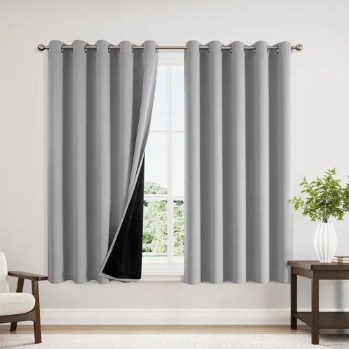 Vista 95 de ChrisDowa Cortinas 100% opacas de 63 pulgadas de largo para dormitorio con forro negro, 2 capas gruesas totalmente opacas con aislamiento térmico