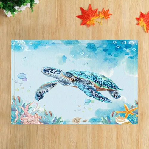 Vista 3 de Alfombra de baño de tortugas marinas, alfombra de baño antideslizante con concha marina subacuática, accesorios de baño, tapete de ducha de animales