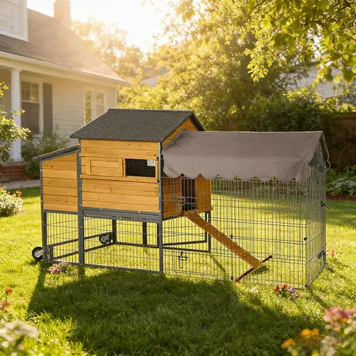 Vista 19 de Aivituvin Gallinero para 4-6 pollos/patos, gallinero de madera para exteriores, jaula grande para gallineros con dos cajas anidables (gris, AIR45)