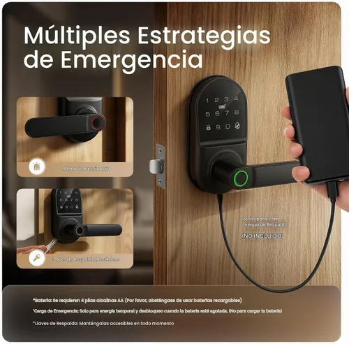Vista 6 de Leydebong Cerradura de puerta con teclado inteligente con manija, cerradura Negro mate