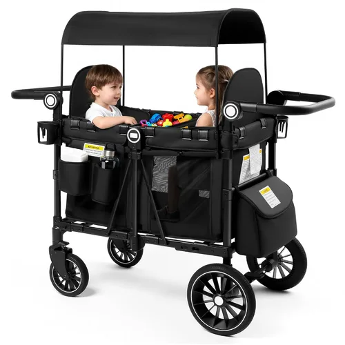Vista 10 de Kinder King Cochecito Wagon para 4 niños, mango ajustable, gris