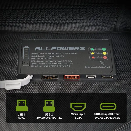 Vista 3 de ALLPOWERS Cargador de panel solar plegable de 21 W y 5 V, kit de carga solar SP002 con 3 salidas USB y 2 entradas USB, panel solar portátil