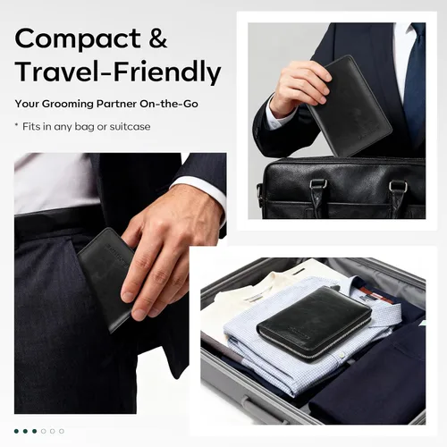 Vista 5 de FAMILIFE - Kit de manicura profesional para uñas, 11 en 1, de acero inoxidable, con estuche de viaje portátil de cuero negro, regalos de lujo para él
