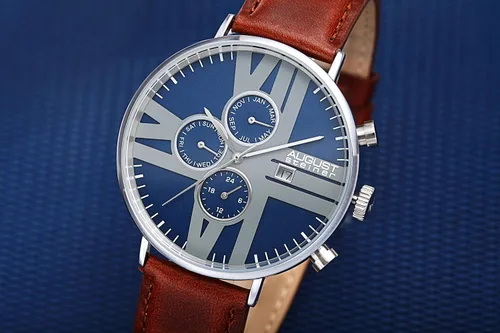 Vista 5 de August Steiner AS8212 - Reloj multifunción para hombre con esfera con patrón único con correa de cuero genuino