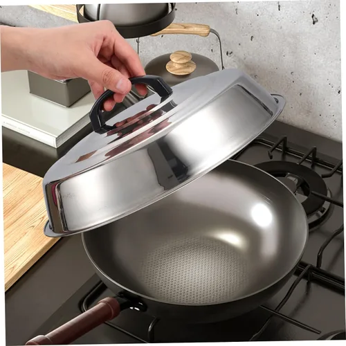 Vista 6 de Tapa redonda de acero inoxidable para cocinar al vapor para cocinar a la plancha y parrilla, utensilios de cocina versátiles para parrilla superior