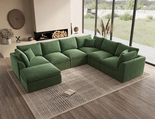 Vista 29 de ohllob Sofás seccionales Cloud de 110 pulgadas para sala de estar, sofá deshuesado en forma de L con otomana, sofá modular de 3 plazas, color negro